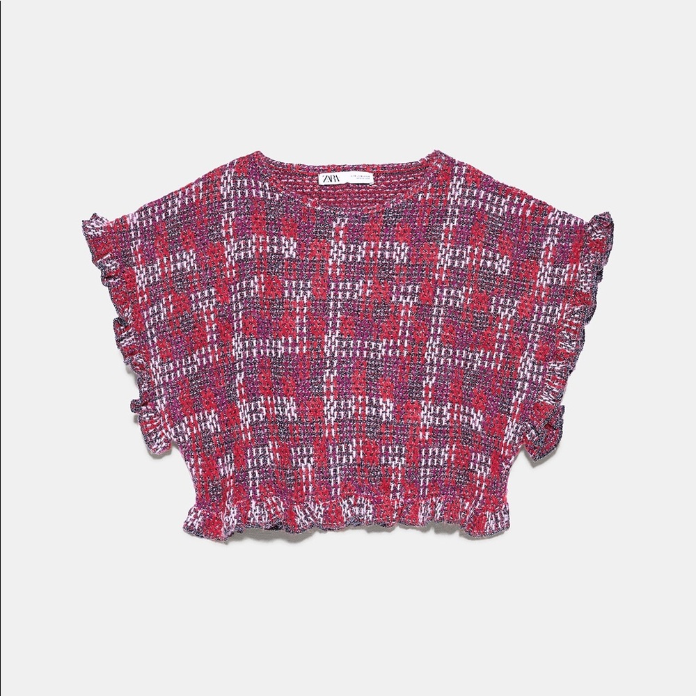 Zara RUFFLED KNIT Cropped TOP Sweater Multi Color - Picture 9 of 10